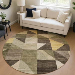 HomeRoots 8' Fern Green and Gold Geometric Washable Area Rug - Modern Design for Indoor & Outdoor Spaces 689457