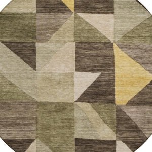 HomeRoots 8' Fern Green and Gold Geometric Washable Area Rug - Modern Design for Indoor & Outdoor Spaces 689457