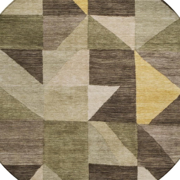 HomeRoots 8' Fern Green and Gold Geometric Washable Area Rug - Modern Design for Indoor & Outdoor Spaces 689457