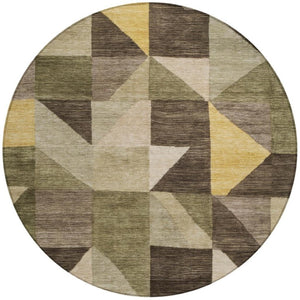 HomeRoots 8' Fern Green and Gold Geometric Washable Area Rug - Modern Design for Indoor & Outdoor Spaces 689457