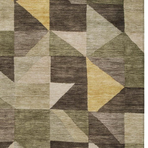 HomeRoots 9' X 12' Fern Green & Gold Geometric Washable Area Rug - Stylish, Durable, and Easy-Clean Design! 689459