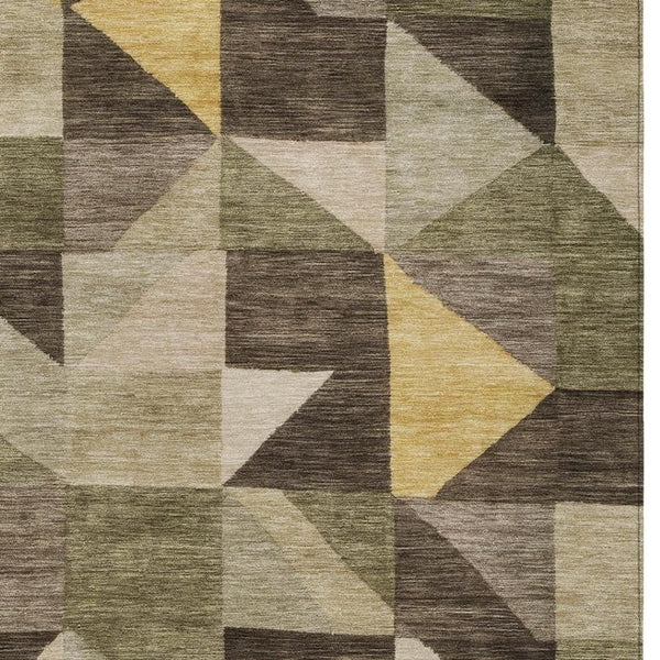 HomeRoots 9' X 12' Fern Green & Gold Geometric Washable Area Rug - Stylish, Durable, and Easy-Clean Design! 689459