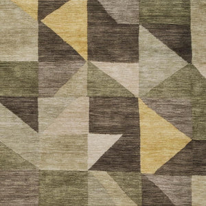HomeRoots 10' Fern Green & Gold Geometric Indoor-Outdoor Area Rug - Durable, Stain-Resistant, Machine Washable! 689460