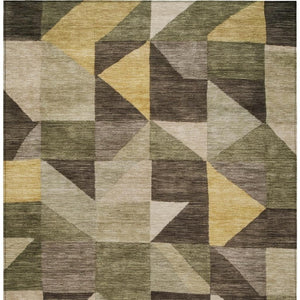 HomeRoots 10' Fern Green & Gold Geometric Indoor-Outdoor Area Rug - Durable, Stain-Resistant, Machine Washable! 689460