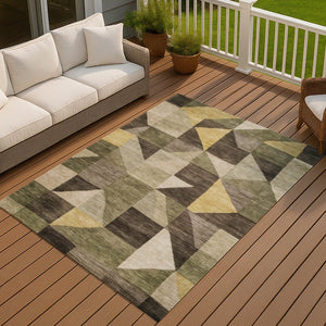 HomeRoots 10' Fern Green & Gold Geometric Indoor-Outdoor Area Rug - Durable, Stain-Resistant, Machine Washable! 689460