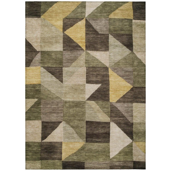 HomeRoots 10' Fern Green & Gold Geometric Indoor-Outdoor Area Rug - Durable, Stain-Resistant, Machine Washable! 689460