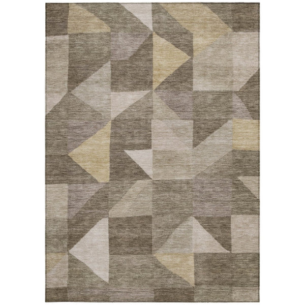 HomeRoots 5' Khaki and Taupe Geometric Area Rug - Stylish, Washable, Durable for Indoor/Outdoor Spaces 689462