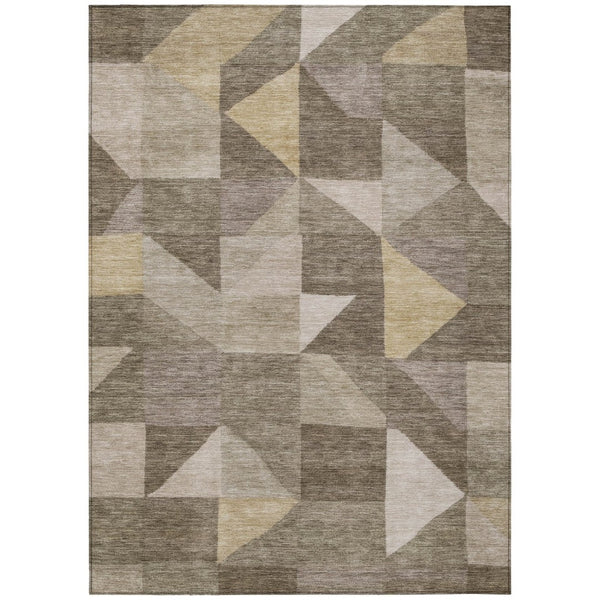HomeRoots 5' Khaki and Taupe Geometric Area Rug - Stylish, Washable, Durable for Indoor/Outdoor Spaces 689462