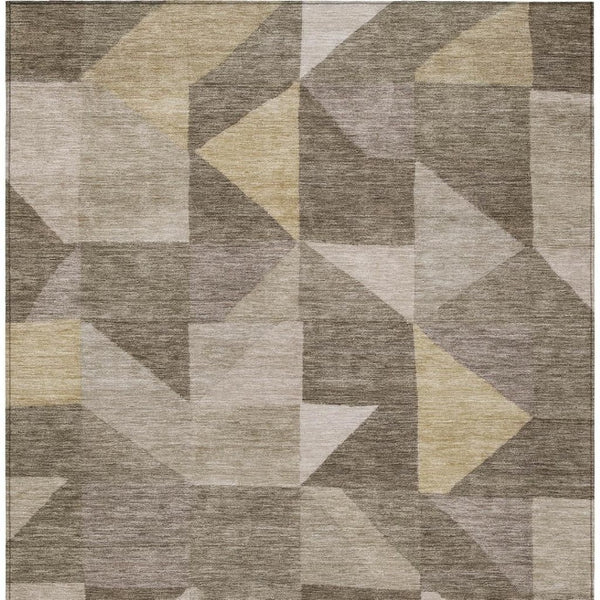HomeRoots 8' x 10' Khaki and Taupe Geometric Area Rug - Durable, Washable, Stylish for Indoor and Outdoor Spaces 689464