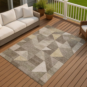 HomeRoots 10' Khaki and Taupe Geometric Washable Area Rug - Durable Indoor/Outdoor Design for Easy Care & Style 689466