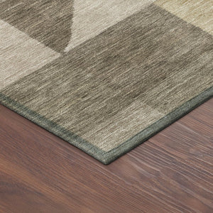 HomeRoots 10' Khaki and Taupe Geometric Washable Area Rug - Durable Indoor/Outdoor Design for Easy Care & Style 689466