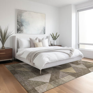 HomeRoots 10' Khaki and Taupe Geometric Washable Area Rug - Durable Indoor/Outdoor Design for Easy Care & Style 689466