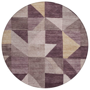 HomeRoots 8' Round Washable Area Rug in Plum & Wheat - Modern Geometric Design for Indoor & Outdoor Use 689469