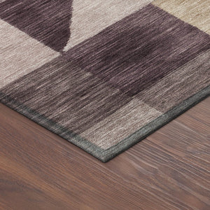 HomeRoots 8' Round Washable Area Rug in Plum & Wheat - Modern Geometric Design for Indoor & Outdoor Use 689469