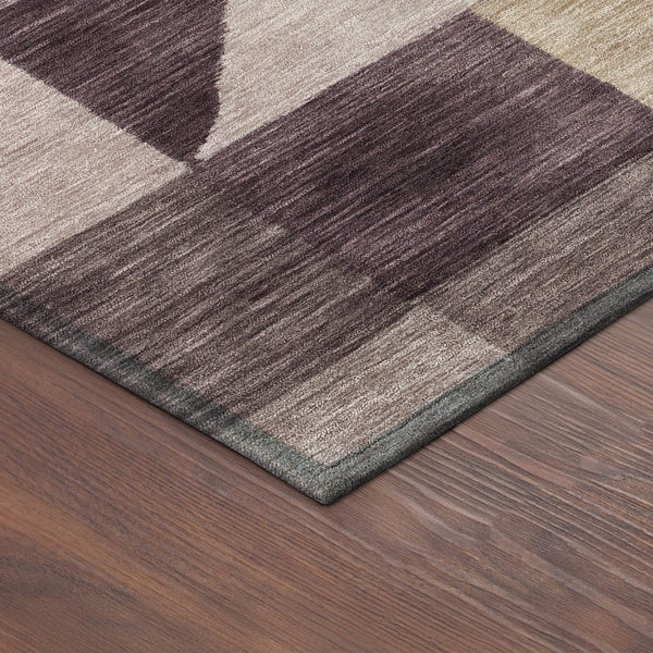 HomeRoots 8' Round Washable Area Rug in Plum & Wheat - Modern Geometric Design for Indoor & Outdoor Use 689469