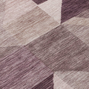 HomeRoots 8' Round Washable Area Rug in Plum & Wheat - Modern Geometric Design for Indoor & Outdoor Use 689469