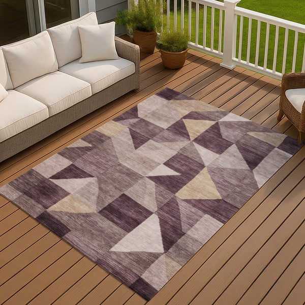 HomeRoots 9' X 12' Plum Geometric Washable Area Rug – Stylish Indoor/Outdoor Decor for Busy Homes & Patios 689471