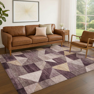 HomeRoots 9' X 12' Plum Geometric Washable Area Rug – Stylish Indoor/Outdoor Decor for Busy Homes & Patios 689471