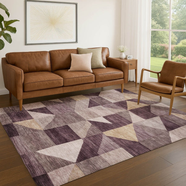 HomeRoots 9' X 12' Plum Geometric Washable Area Rug – Stylish Indoor/Outdoor Decor for Busy Homes & Patios 689471