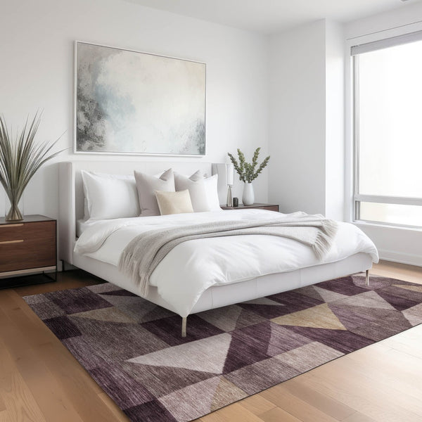 HomeRoots 9' X 12' Plum Geometric Washable Area Rug – Stylish Indoor/Outdoor Decor for Busy Homes & Patios 689471