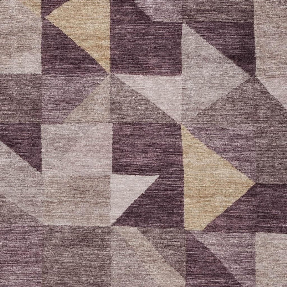 HomeRoots 10' Contemporary Plum & Wheat Geometric Area Rug - Washable, Durable, Indoor/Outdoor, Stain Resistant 689472