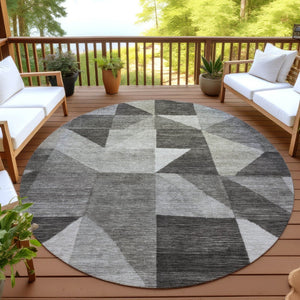 HomeRoots 8' Modern Taupe and Beige Round Geometric Area Rug - Washable, Stylish, Ideal for Indoor & Outdoor Use 689475