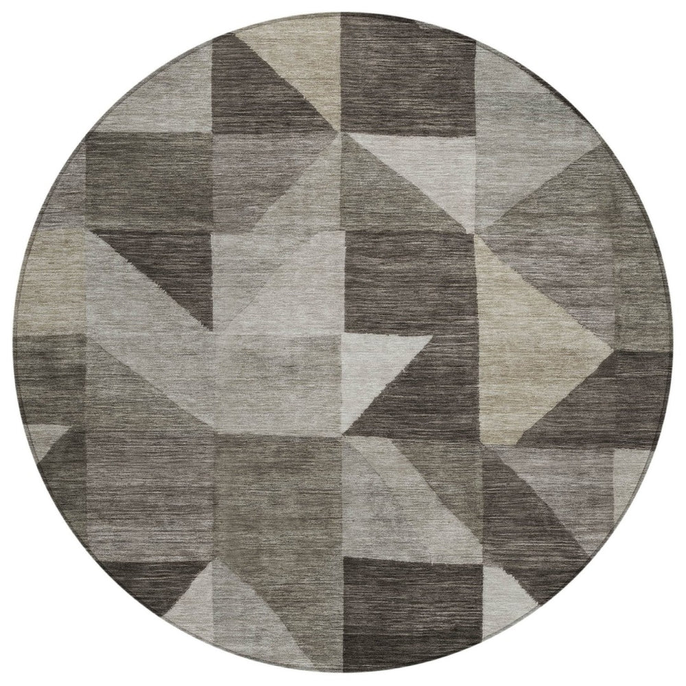 HomeRoots 8' Modern Taupe and Beige Round Geometric Area Rug - Washable, Stylish, Ideal for Indoor & Outdoor Use 689475