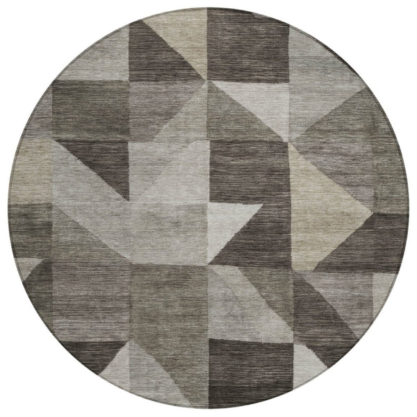 HomeRoots 8' Modern Taupe and Beige Round Geometric Area Rug - Washable, Stylish, Ideal for Indoor & Outdoor Use 689475