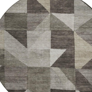HomeRoots 8' Modern Taupe and Beige Round Geometric Area Rug - Washable, Stylish, Ideal for Indoor & Outdoor Use 689475