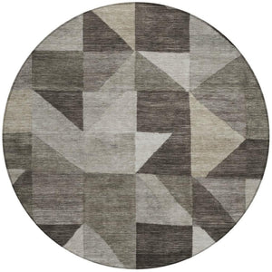 HomeRoots 8' Modern Taupe and Beige Round Geometric Area Rug - Washable, Stylish, Ideal for Indoor & Outdoor Use 689475