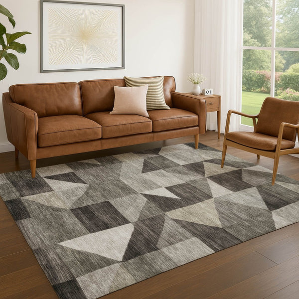 HomeRoots 10' X 14' Taupe and Beige Geometric Indoor Outdoor Area Rug - Durable, Washable, Stylish Design! 689478