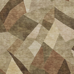 HomeRoots 5' Brown and Beige Abstract Area Rug - Washable Indoor/Outdoor Mat for Stylish, Durable Spaces 689480