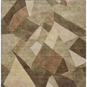 HomeRoots 5' Brown and Beige Abstract Area Rug - Washable Indoor/Outdoor Mat for Stylish, Durable Spaces 689480