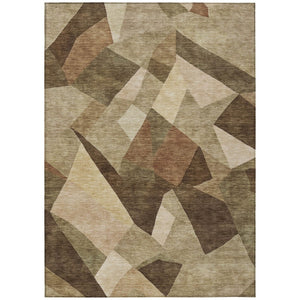HomeRoots 5' Brown and Beige Abstract Area Rug - Washable Indoor/Outdoor Mat for Stylish, Durable Spaces 689480