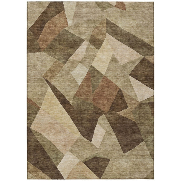 HomeRoots 5' Brown and Beige Abstract Area Rug - Washable Indoor/Outdoor Mat for Stylish, Durable Spaces 689480