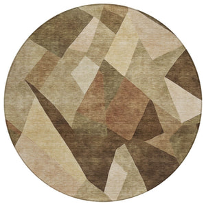 HomeRoots 8' Round Abstract Washable Indoor Outdoor Area Rug - Modern Brown & Beige Design for Every Space 689481