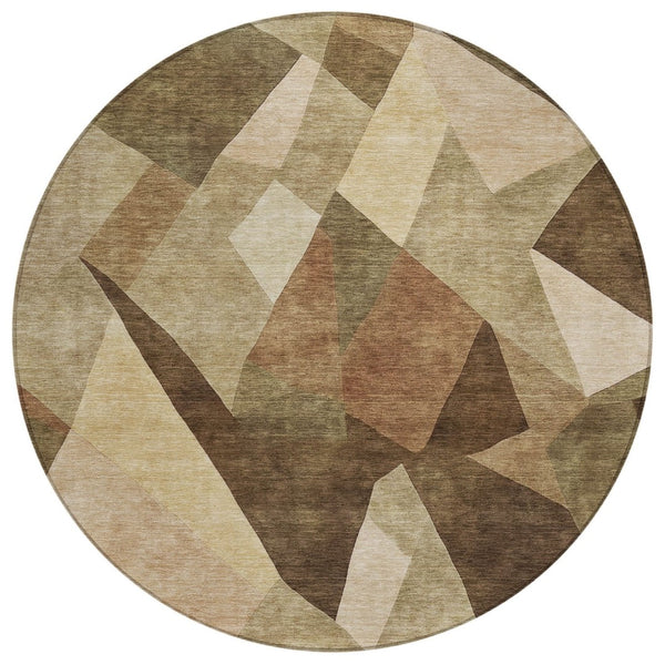 HomeRoots 8' Round Abstract Washable Indoor Outdoor Area Rug - Modern Brown & Beige Design for Every Space 689481