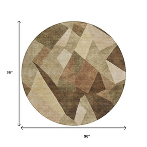 HomeRoots 8' Round Abstract Washable Indoor Outdoor Area Rug - Modern Brown & Beige Design for Every Space 689481