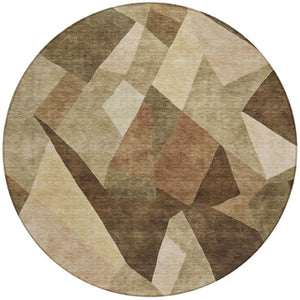 HomeRoots 8' Round Abstract Washable Indoor Outdoor Area Rug - Modern Brown & Beige Design for Every Space 689481
