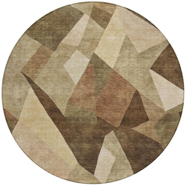 HomeRoots 8' Round Abstract Washable Indoor Outdoor Area Rug - Modern Brown & Beige Design for Every Space 689481
