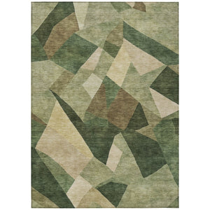 HomeRoots 5' Green and Beige Abstract Area Rug - Washable, Durable, Indoor/Outdoor Perfect for High-Traffic Spaces 689486