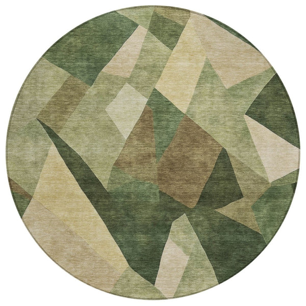 HomeRoots 8' Green and Beige Round Abstract Area Rug - Stylish, Washable, Durable for Indoor & Outdoor Spaces 689487