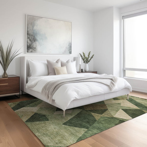 HomeRoots 8' X 10' Stylish Green and Beige Abstract Indoor-Outdoor Area Rug – Durable, Washable, Versatile Design! 689488