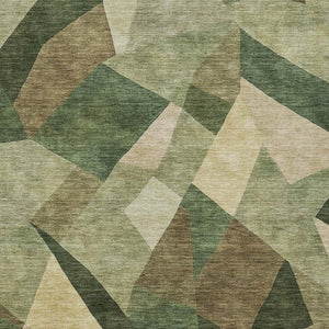 HomeRoots 9' X 12' Indoor Outdoor Area Rug - Modern Green & Beige Abstract Design, Durable & Washable Comfort 689489