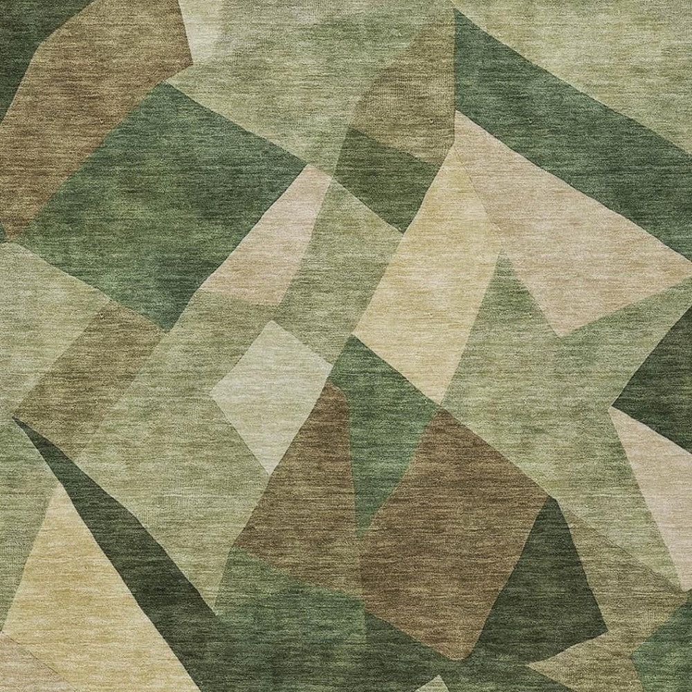 HomeRoots 10' Green and Beige Abstract Area Rug – Washable, Durable, and Stylish for Indoor & Outdoor Use! 689490