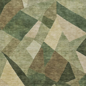 HomeRoots 10' Green and Beige Abstract Area Rug – Washable, Durable, and Stylish for Indoor & Outdoor Use! 689490