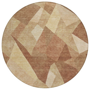 HomeRoots 8' Round Abstract Washable Rug in Rust & Beige – Modern Indoor/Outdoor Accent for High Traffic Areas 689493