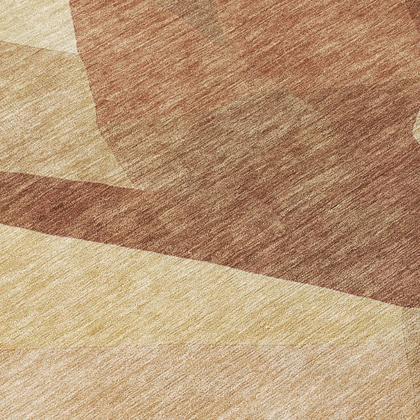 HomeRoots 8' Round Abstract Washable Rug in Rust & Beige – Modern Indoor/Outdoor Accent for High Traffic Areas 689493