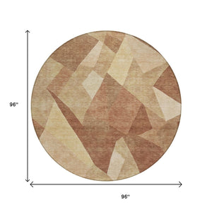 HomeRoots 8' Round Abstract Washable Rug in Rust & Beige – Modern Indoor/Outdoor Accent for High Traffic Areas 689493