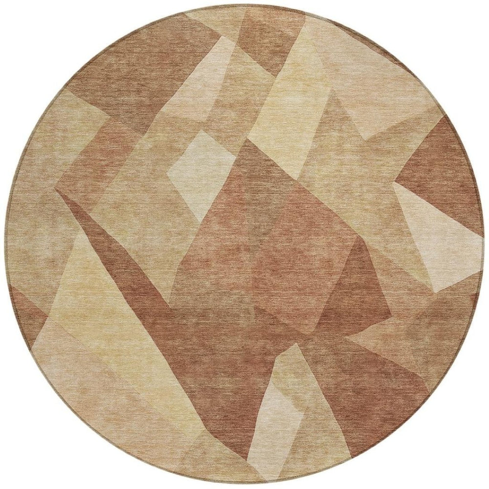 HomeRoots 8' Round Abstract Washable Rug in Rust & Beige – Modern Indoor/Outdoor Accent for High Traffic Areas 689493